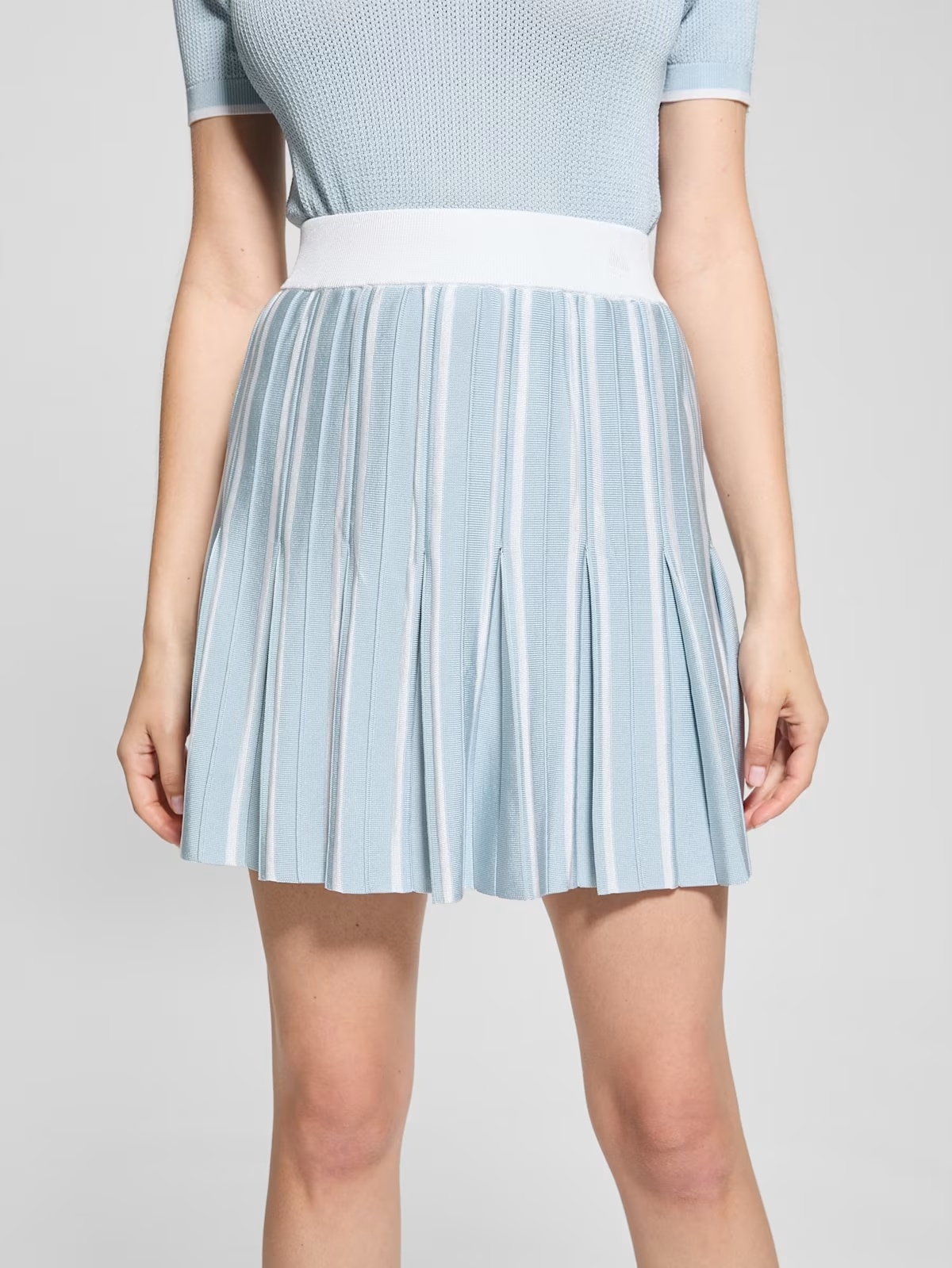 Striped Pleated Sweater Skirt - Blue